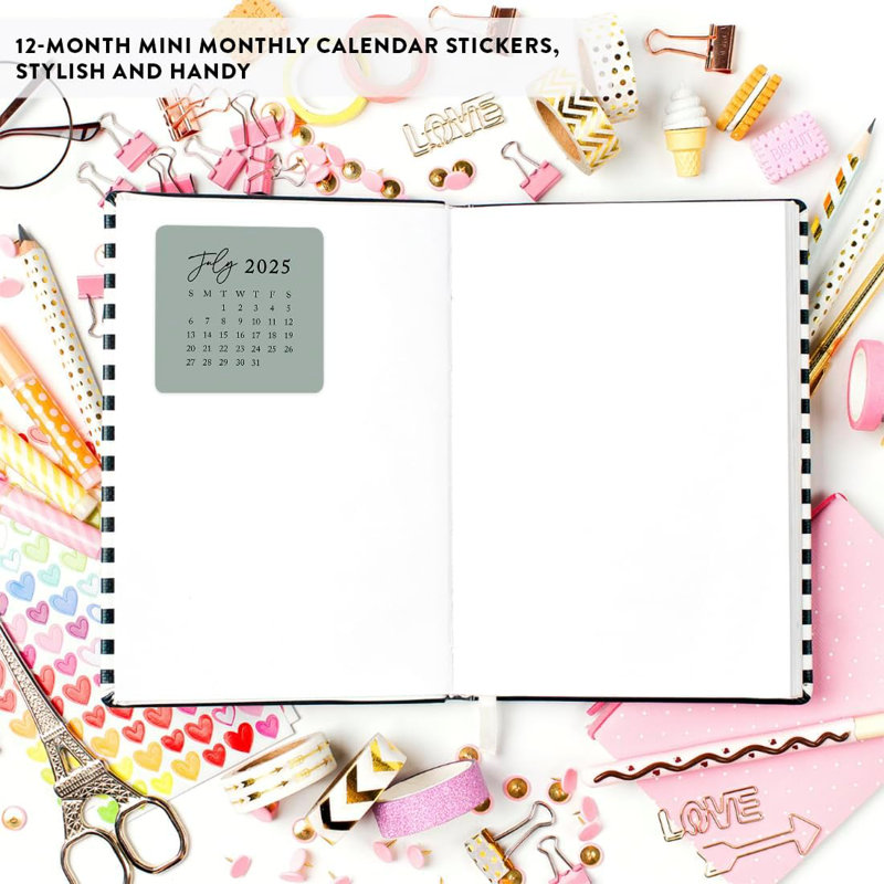 Mini assortiment d'étiquettes de planificateur 24 mois pour 2025 12 pour 2026, Brun / Noir
