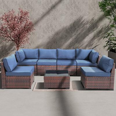 Ensemble de canapé d'extérieur en rotin 7 pièces, ensemble de conversation pour patio modulaire en osier PE