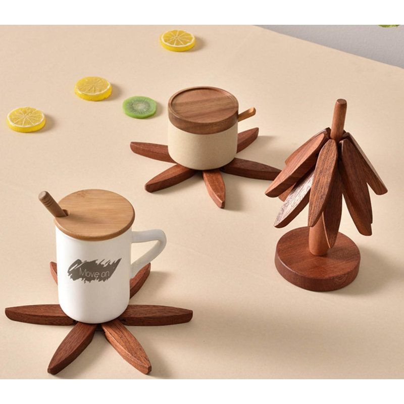Wooden Trivets For Hot Dishes, Tree Shape Trivet Set, Walnut