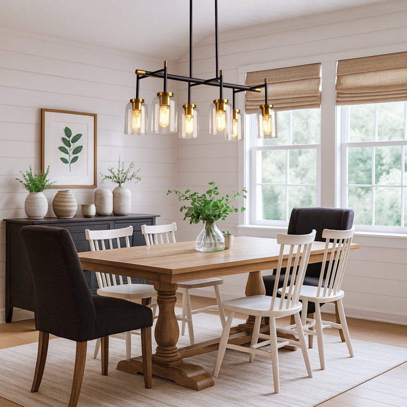 Modern Farmhouse 6-light Black Gold Chandelier