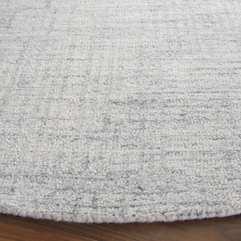 Tapis gris / ivoire en laine / coton touffeté à la main Ebony 926, Rond 6 pi