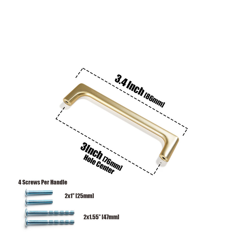 Light Brushed Brass Cylindrical Cabinet Bar Pulls with Mounting Hardware