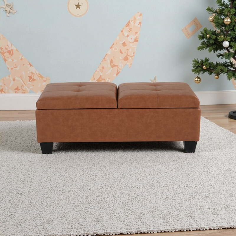 Banc compact avec repose-pieds et rangement compact en tissu