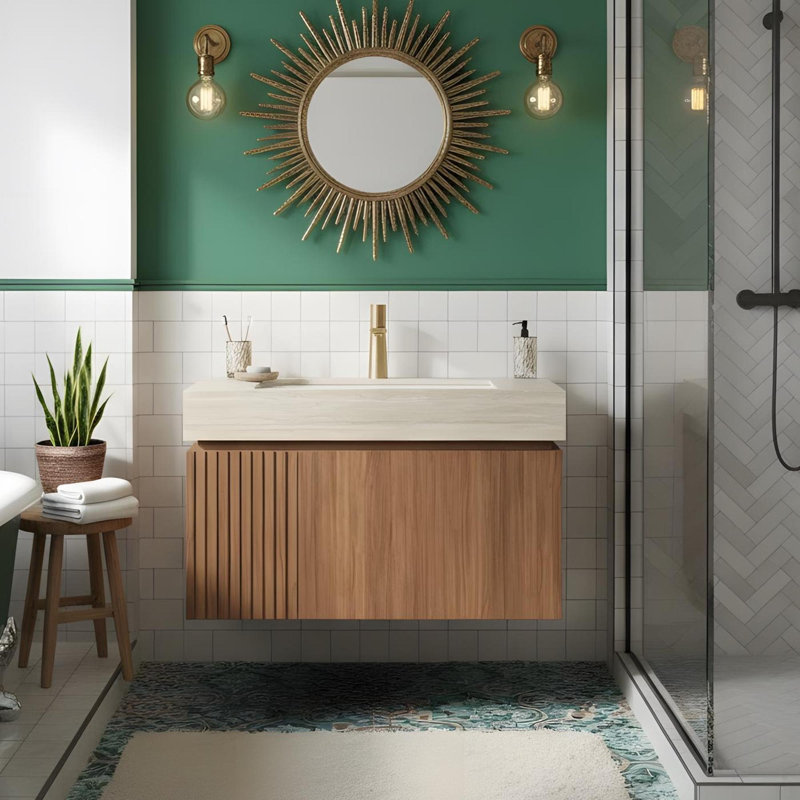 Meuble-lavabo 30 po avec tiroirs et lavabo, Espresso, 29", Beige