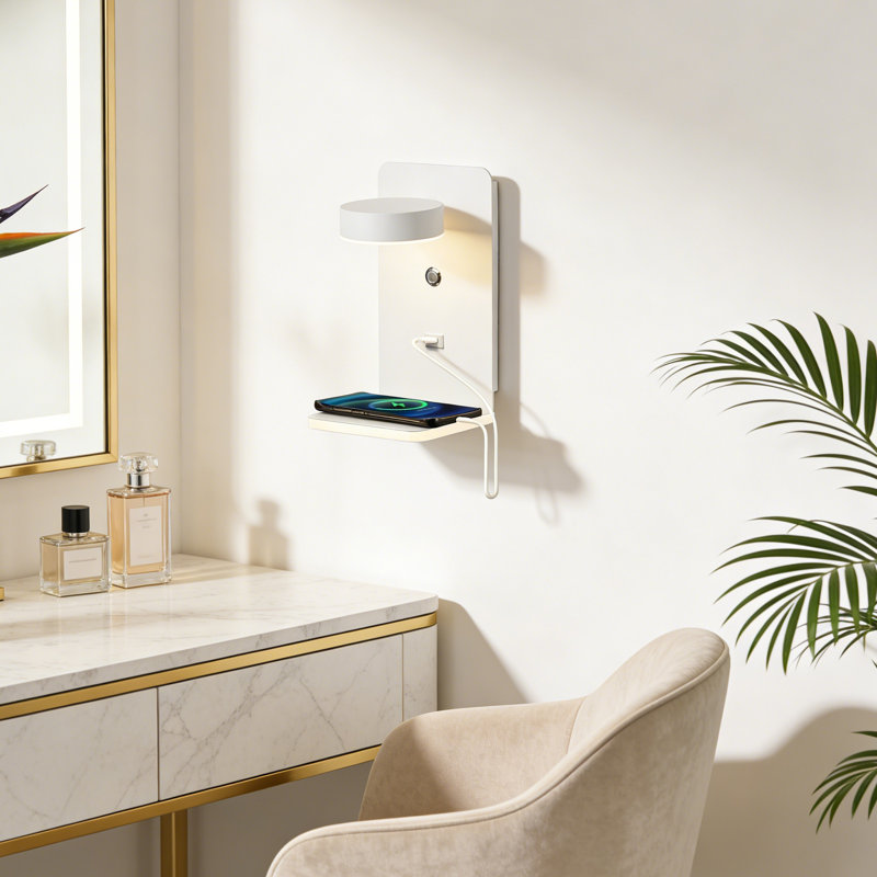 Modern Wall-Mounted Bedside Lamp With Wireless Charging & 3-Color Led