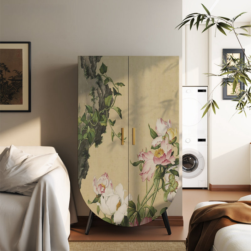 Garde-robe vintage à deux portes peintes de fleurs