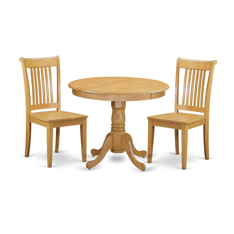 Ensemble de coin repas 3 pièces pour petits espaces comprenant une table de cuisine ronde avec piédestal et 2 chaises de salle à manger, 36 x 36 pouces, chêne