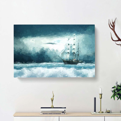 Ship Sailing Over A Stormy Sea In Abstract - Wrapped Canvas