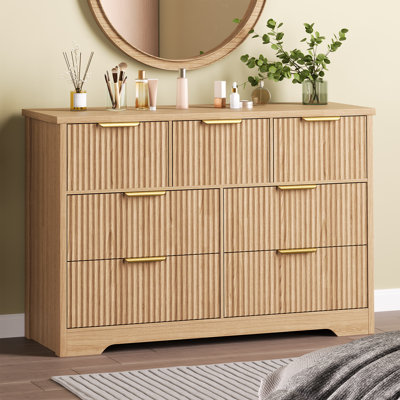 Fluted Dresser for Bedroom with 7 Drawers, 47.24" Wide Modern Chest Drawers w/ Metal Handle, Wooden Dresser TV Stand, Wood Closet Clothes Storage Orga by Winston Porter