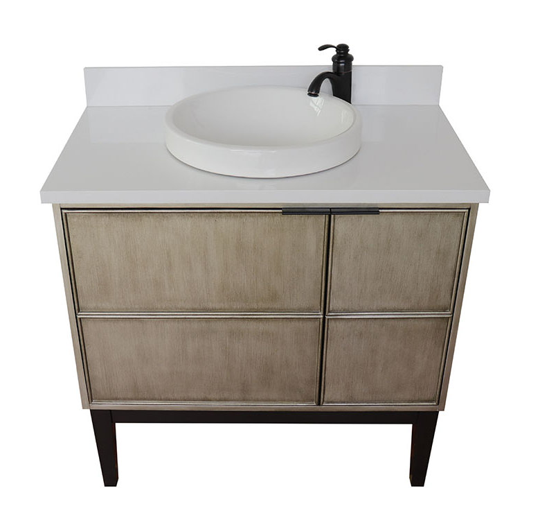 Ensemble de meuble-lavabo simple 37 po, Quartz blanc