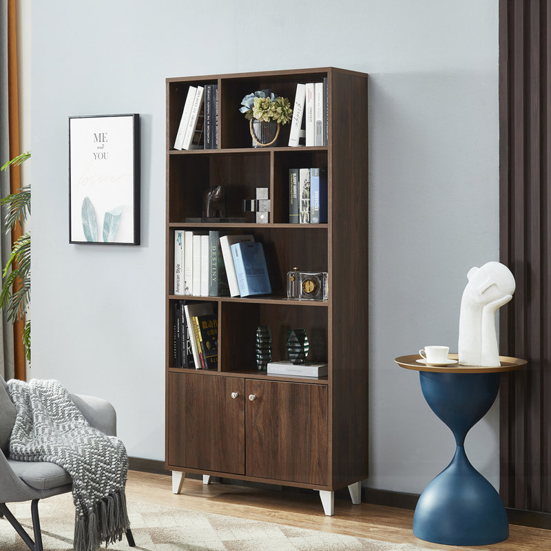 Bibliothèque 68,5 "avec portes, Noyer