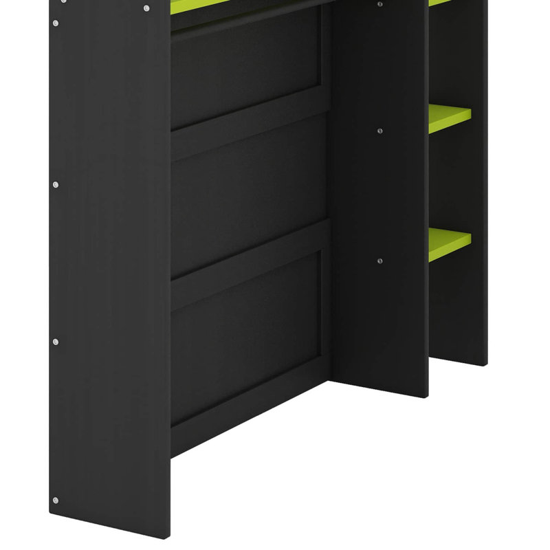 Lit superposé double en bois avec bureau, garde-robe, grand espace de rangement et lumière RVB, Vert