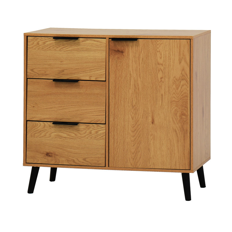 Armoire en bois naturel avec porte et tablette réglable pour rangement de salle de bain 3 tiroirs