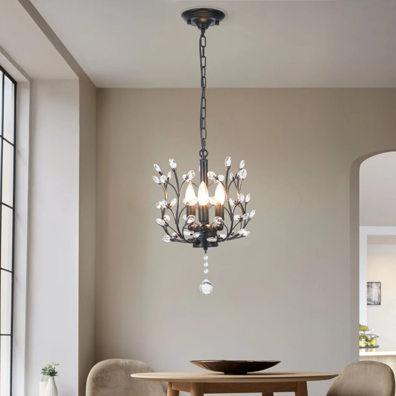 Luminaire suspendu en cristal 17,7 pouces à 3 perles avec source de lumière E12 * 3 (sans les ampoules)