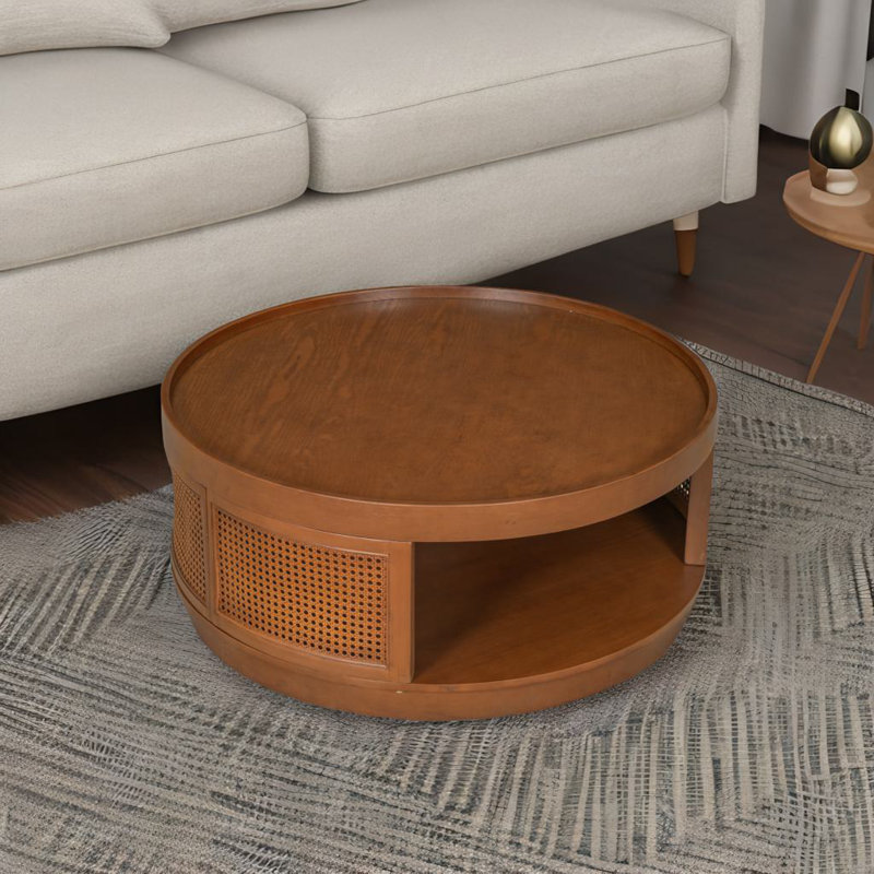 Round Cane Coffee Table, Brown, Brown