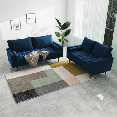 Ensemble de salon en velours à accoudoirs carrés Mirei