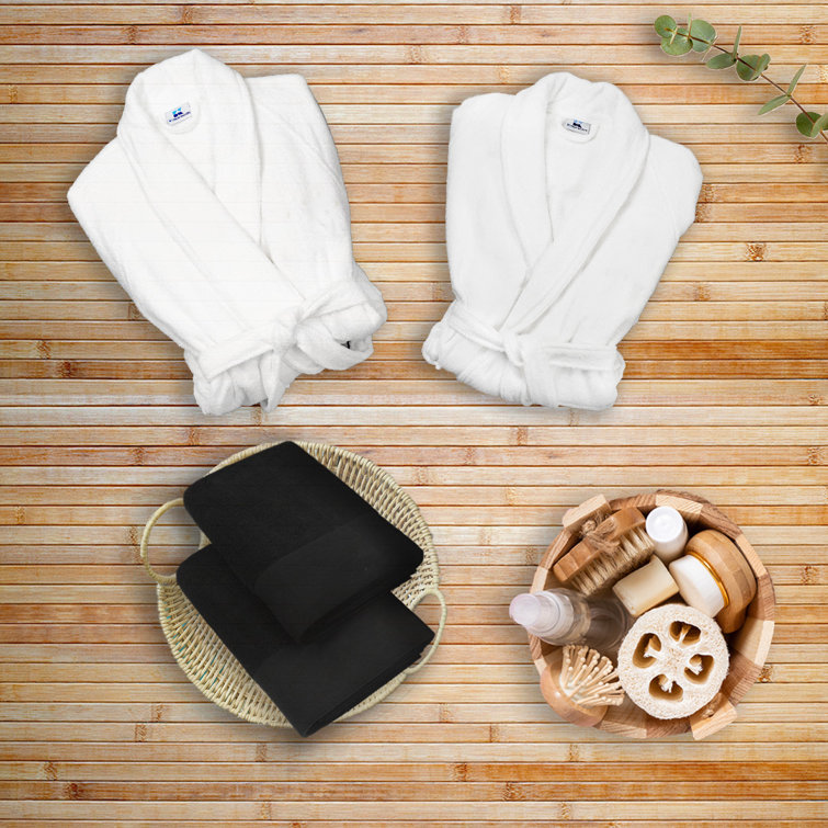 Kaufman - 100% Cotton Plush, Velour Bathrobes with 2 White Towels Set