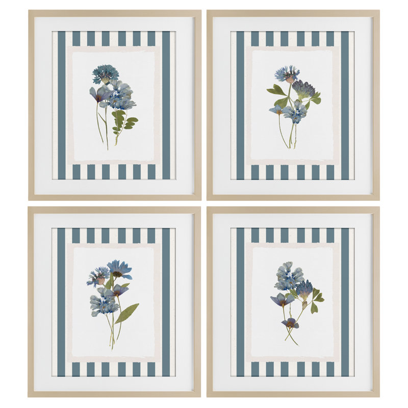 «Summer Memory Florals», ensemble de 4 impressions sous verre encadrées, design par Val Rhodes, H 16 po x l 13 po