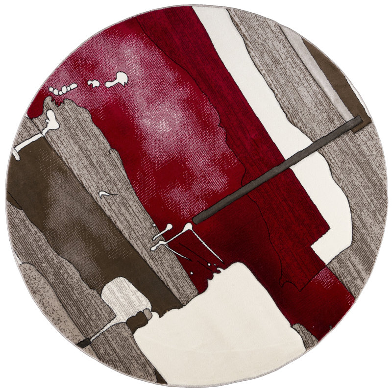 Tapis abstrait rouge / beige Tyka, Rond 5 pi 2 po