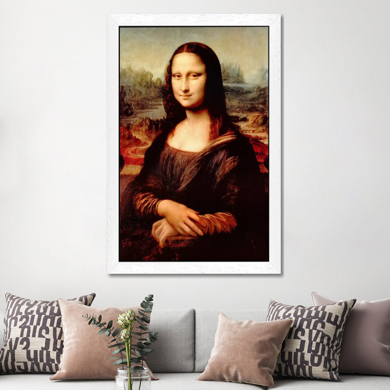 Mona Lisa by Leonardo Da Vinci - Floater Frame Painting on Canvas, 101.6 cm H x 66.04 cm W, White