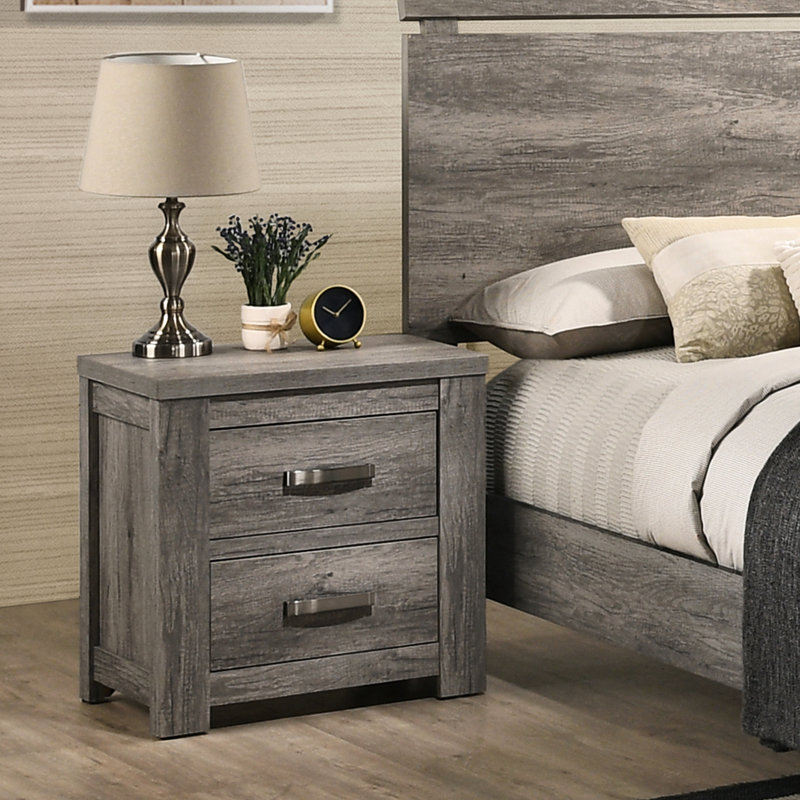 Table de chevet moderne avec deux tiroirs gris pour une chambre à coucher sophistiquée