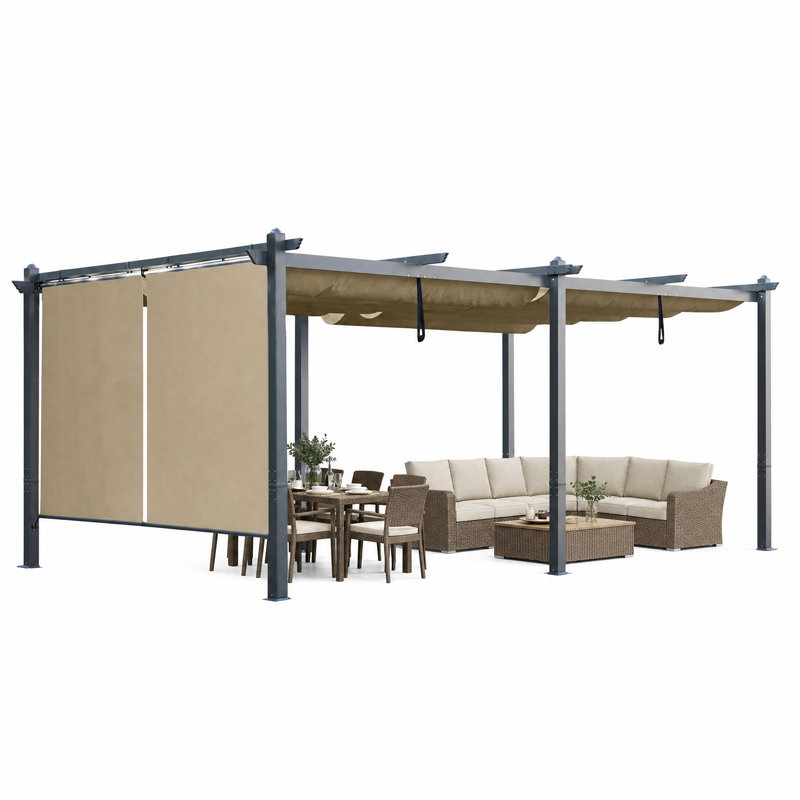 Pergola en aluminium avec auvent Aoodor, Kaki, H 8,2 pi x l 20 pi x P 12 pi