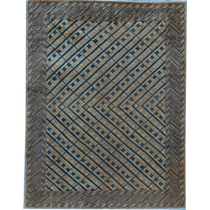 Wool Geometric Area Rug in Brown/Blue/Beige