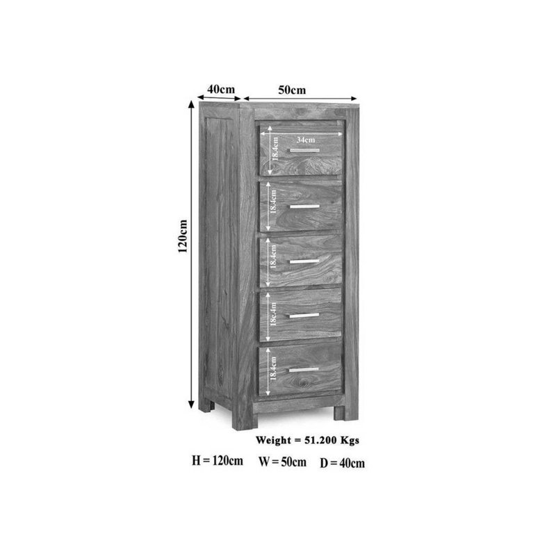 Metro Life Solid Wood 50cm W 5 - Drawer Chest of Drawers