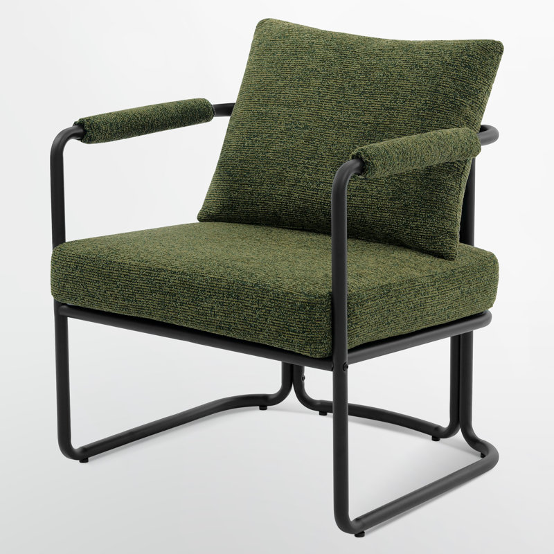 Chaise d'appoint rembourrée Mid-Century moderne avec coussin ultra épais et structure en métal industriel, Vert