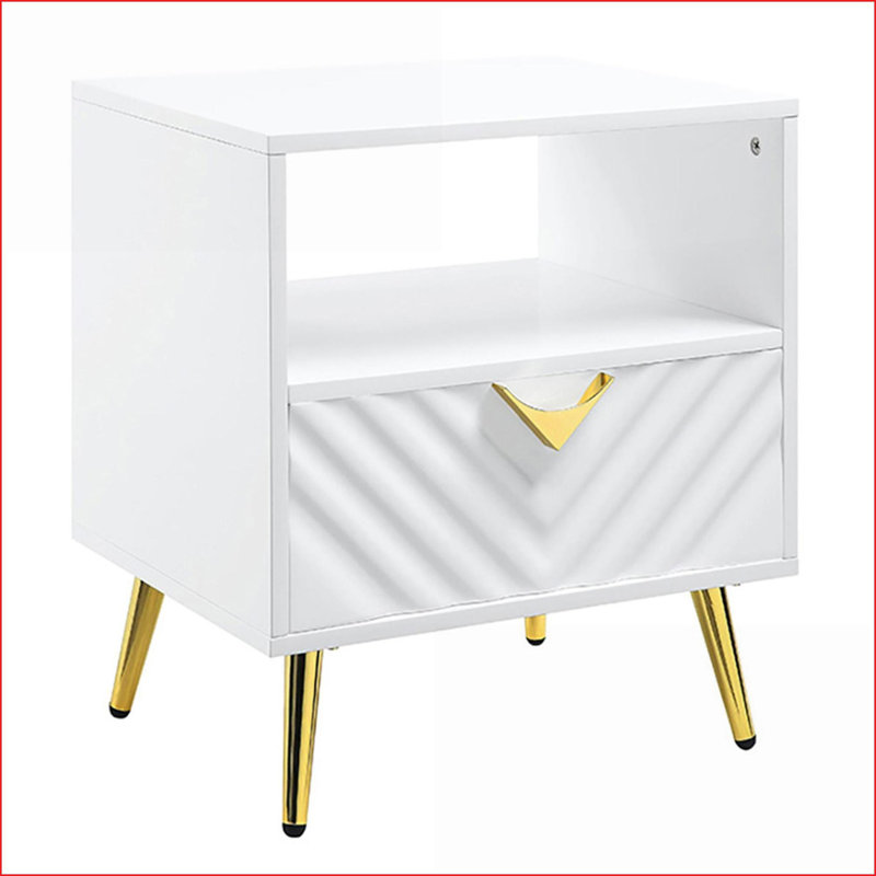 Table basse blanche brillante avec tiroir & amp; Tablette, rangement peu encombrant pour le salon