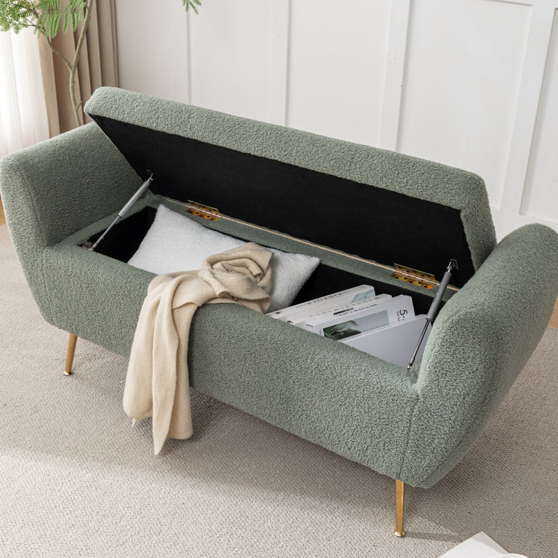 Kaybree Upholstered Flip Top Storage Bench, Green
