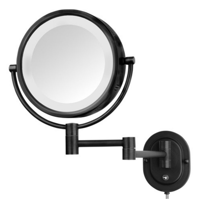 Ake 8" Lighted Wall Mount Magnified Makeup Mirror, Plug In, Black
