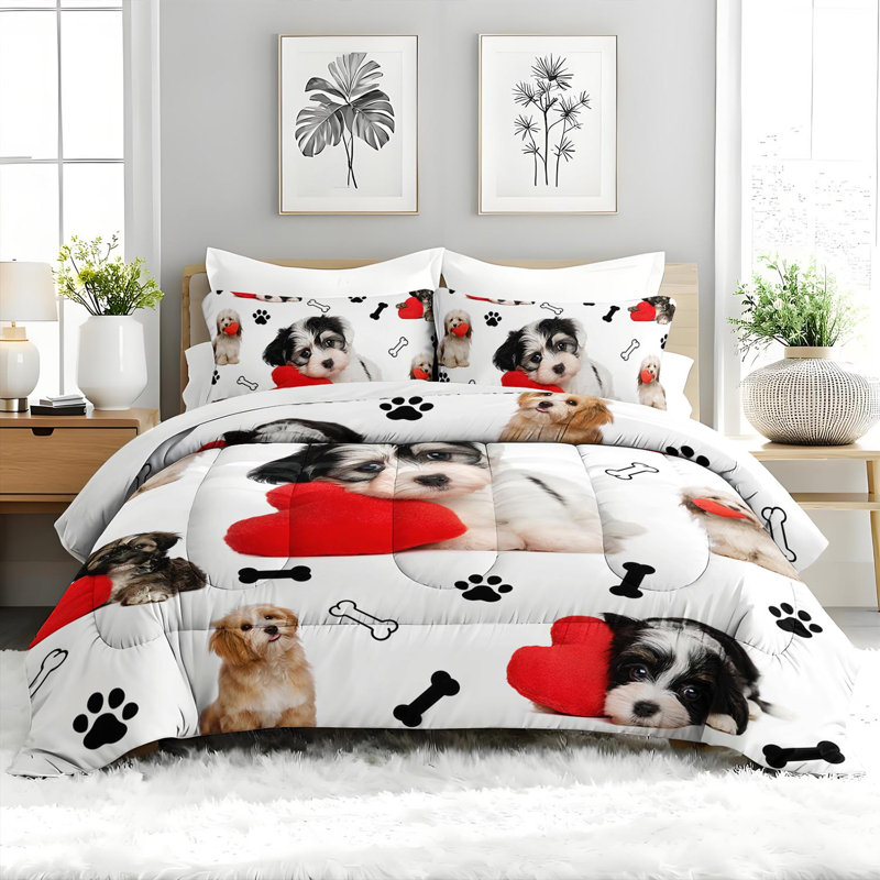 Ensemble d'édredon Cute Puppy Dog Lover, ensemble de literie adorable avec 2 taies d'oreiller, literie douce et lavable à la machine, édredon toutes saisons pour le décor de la chambre