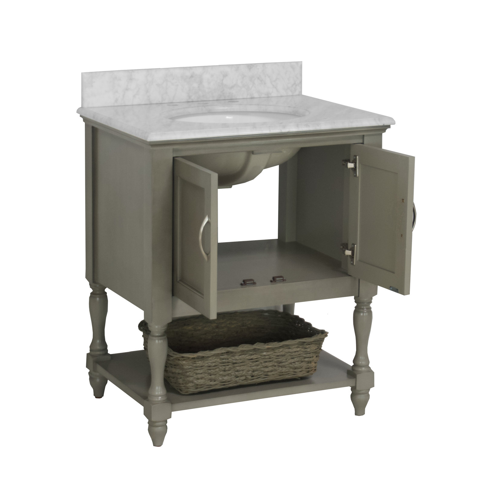 30'' Single Bathroom Vanity, Weathered Gray, Carrara Marble