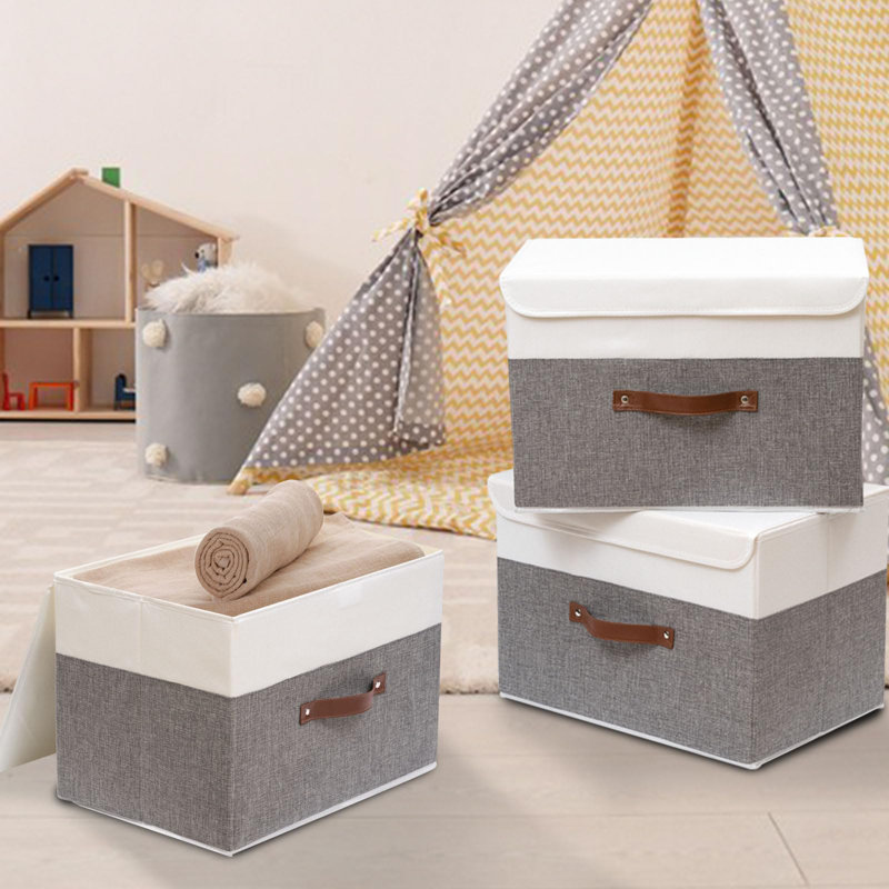 Corrigan Studio Fabric Decorative Bin, White/Grey