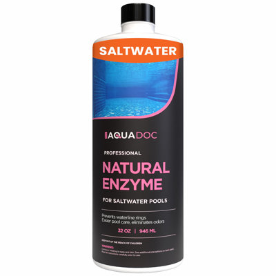 Traitement d'enzyme de piscine pour les piscines d'eau salée - Enveloppes de piscine pour le soin de la ligne de flottaison, le contrôle de l'huile et la clarté - Fabriqué aux États-Unis - AquaDoc - 32 oz