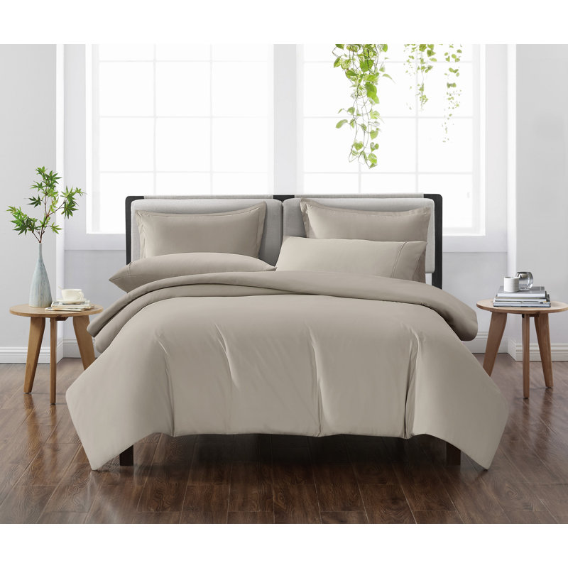 Cannon Solid Duvet Cover Set, Queen Duvet Cover + 2 Shams, Brown