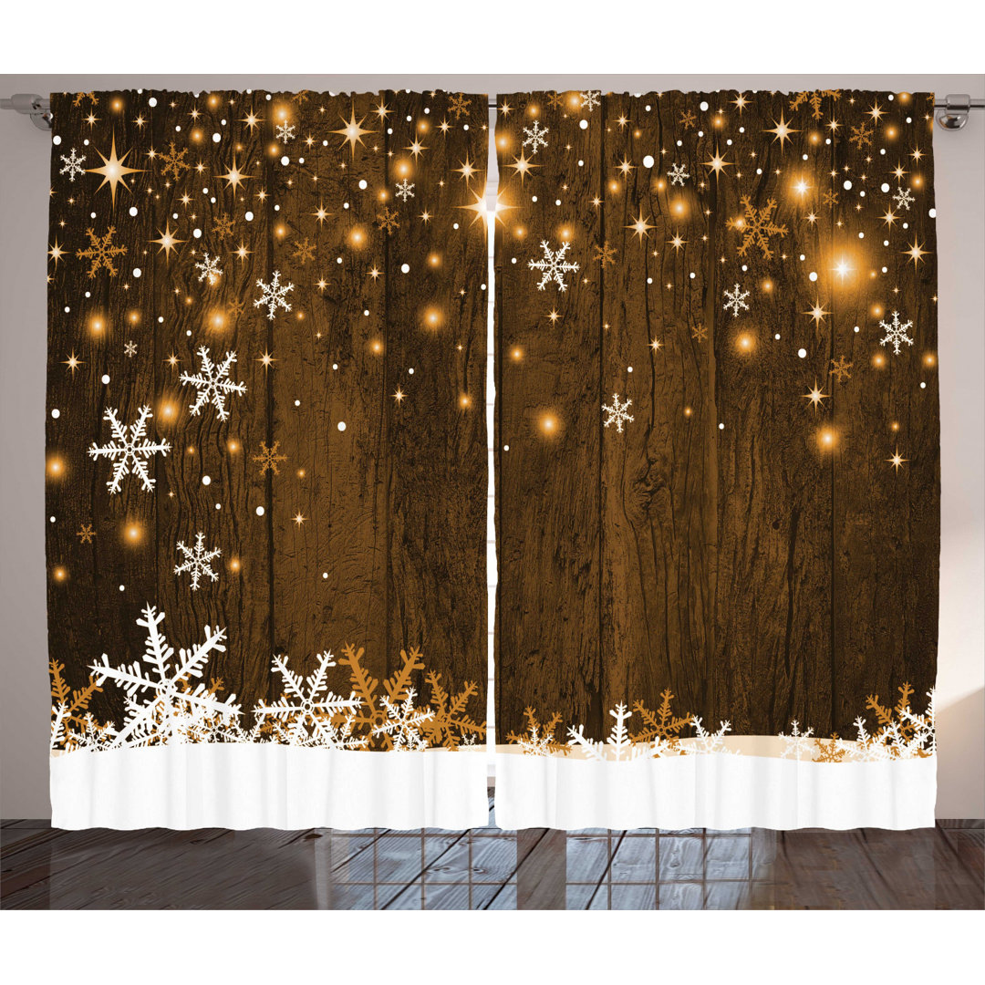 Christmas Decorations Rustic Wooden Backdrop with Snowflakes and Lights Warm Celebration Graphic Print & Text Semi-Sheer Rod Pocket Curtain Panels (Set of 2) Ambesonne Size per 