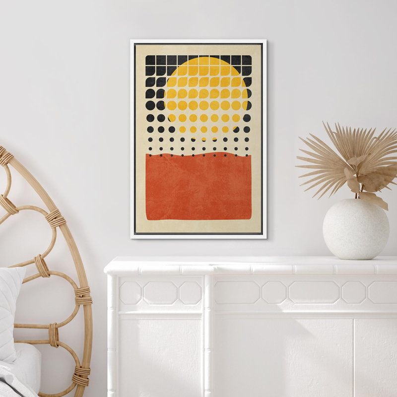 Motif de points géométriques quadrillés de soleil mid-century, impression sur toile, H 24 po x l 16 po x P 1,5 po, Blanc