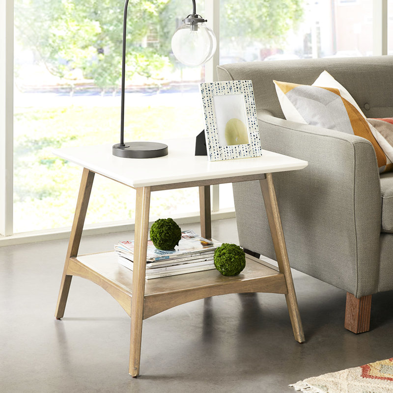 Table de bout Enchanting - Tablette, structure en bois massif pour le style avec base, plateau et couleurs naturelles, assemblage nécessaire