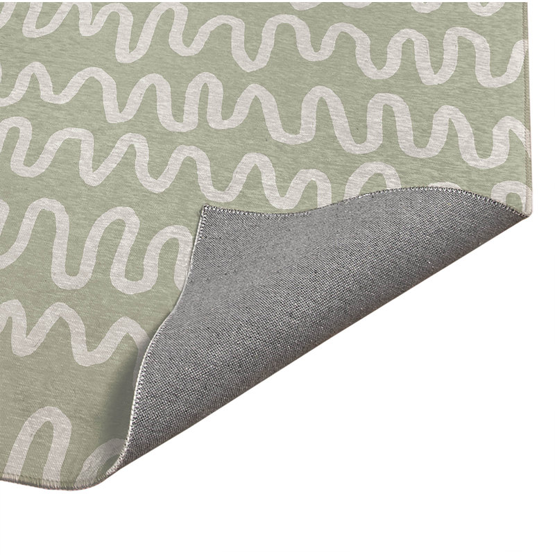 Wiggle Stripe Lightweight Non-Slip Kitchen Mat, Rectangle 4' x 6', Light Green