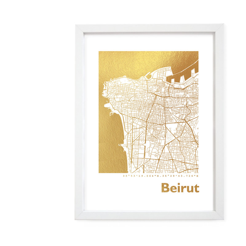 Beirut Map - Single Picture Frame Print, 42.5cm H x 32.5cm W x 3.5cm D