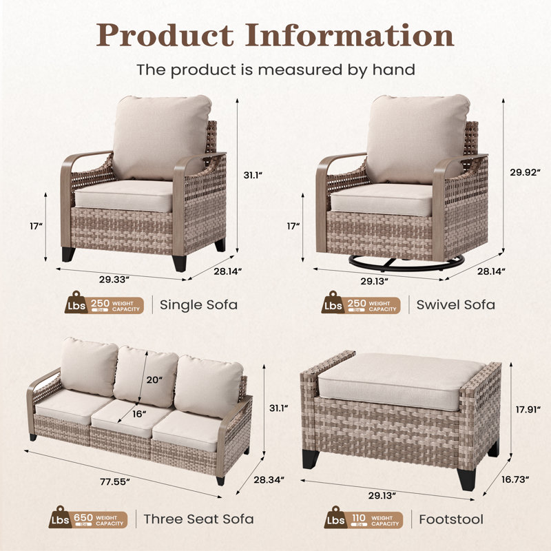 Corion 5 - Person Patio Furniture Set With Chairs,Outdoor Sectional Seating Group With Swivel Chair, All Weather Sofa Conversation Set With Ottomans And Cushions