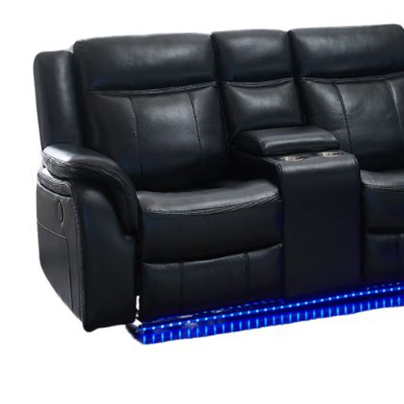 Black Faux Leather Power Reclining L Shaped Three Piece Corner Sectional Black Faux Leather Power Reclining L Shaped Three Piece Corner Sectional