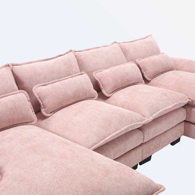 Odas 110.63'' Modular Sofa, Pink Chenille