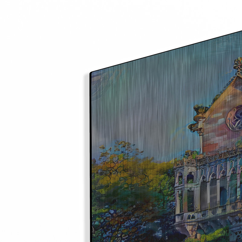 Comillas, Espagne, Palacio De Sobrellano Palace par Pierre Gavidia, art mural en métal, H 24 po x l 48 po