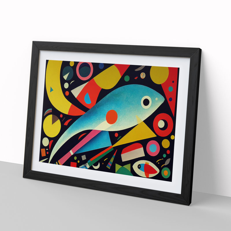 XH1022-3856X Fish Abstract Vol.1 1 Piece Single Picture Frame Painting, 46cm H x 64cm W x 2cm D, Black