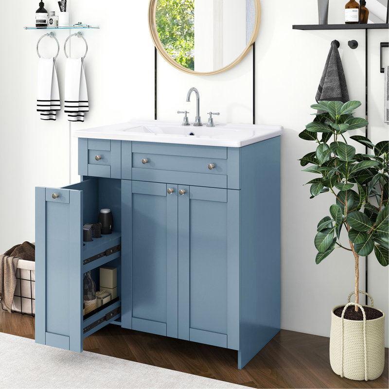Meuble-lavabo élégant avec rangement spacieux et fabrication durable, Bleu