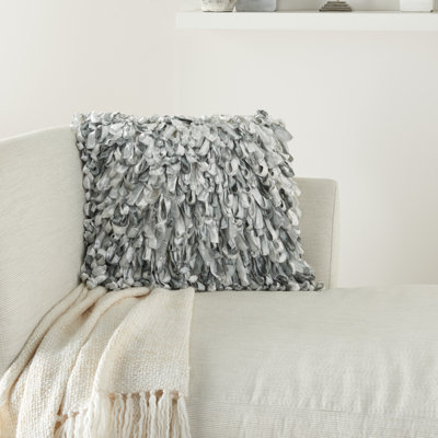 20" Throw Pillow With Shaggy Ribbon Ruffles