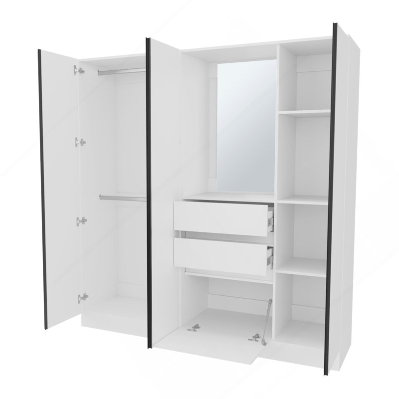 Organisateur de garde-robe blanc avec miroir et compartiments de rangement
